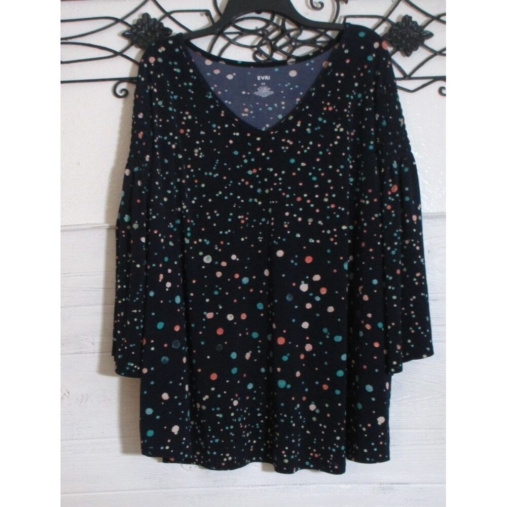 EVRI Knit Top Women's Size 3X Multicolor Polka Dot Long Sleeve V Neck